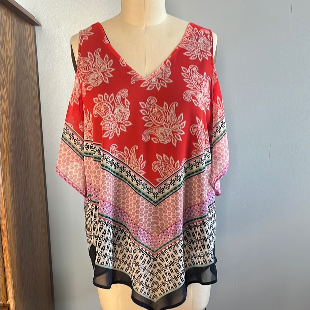 DR2 Red and Pink Blouse Elegant Top